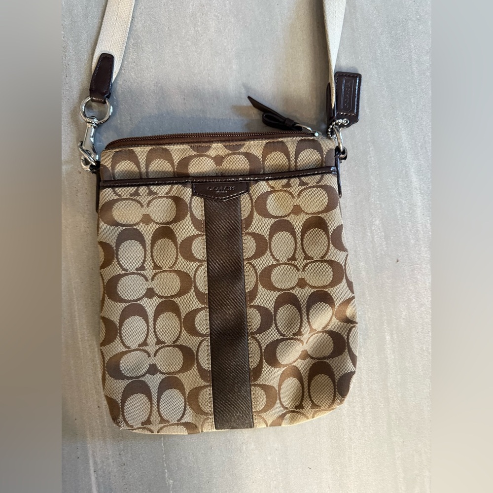 Coach Tan and Brown Signature Crossbody Bag